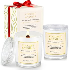 2 Pack Wooden Wick Coconut & Vanilla Candle Gift Set – Long Lasting Soy Wax Candles with Gift Boxes