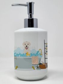 White Cream Labrador Retriever Ceramic Soap Dispenser Hand Soap Dispenser Pump Bottles for Bathroom Kitchen, Empty Refillable Liquid Soap Contain