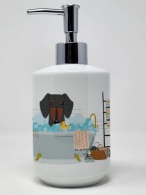 Black Tan Dachshund in Bathtub Ceramic Soap Dispenser Hand Soap Dispenser Pump Bottles for Bathroom Kitchen, Empty Refillable Liquid Soap Contain