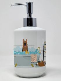 German Shepherd in Bathtub Ceramic Soap Dispenser Hand Soap Dispenser Pump Bottles for Bathroom Kitchen, Empty Refillable Liquid Soap Container