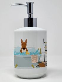 NEW Red Bull Terrier in Bathtub Ceramic Soap Dispenser Hand Soap Dispenser Pump Bottles for Bathroom Kitchen, Empty Refillable Liquid Soap Contai