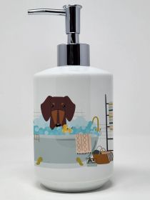 Chocolate Dachshund in Bathtub Ceramic Soap Dispenser Hand Soap Dispenser Pump Bottles for Bathroom Kitchen, Empty Refillable Liquid Soap Contain
